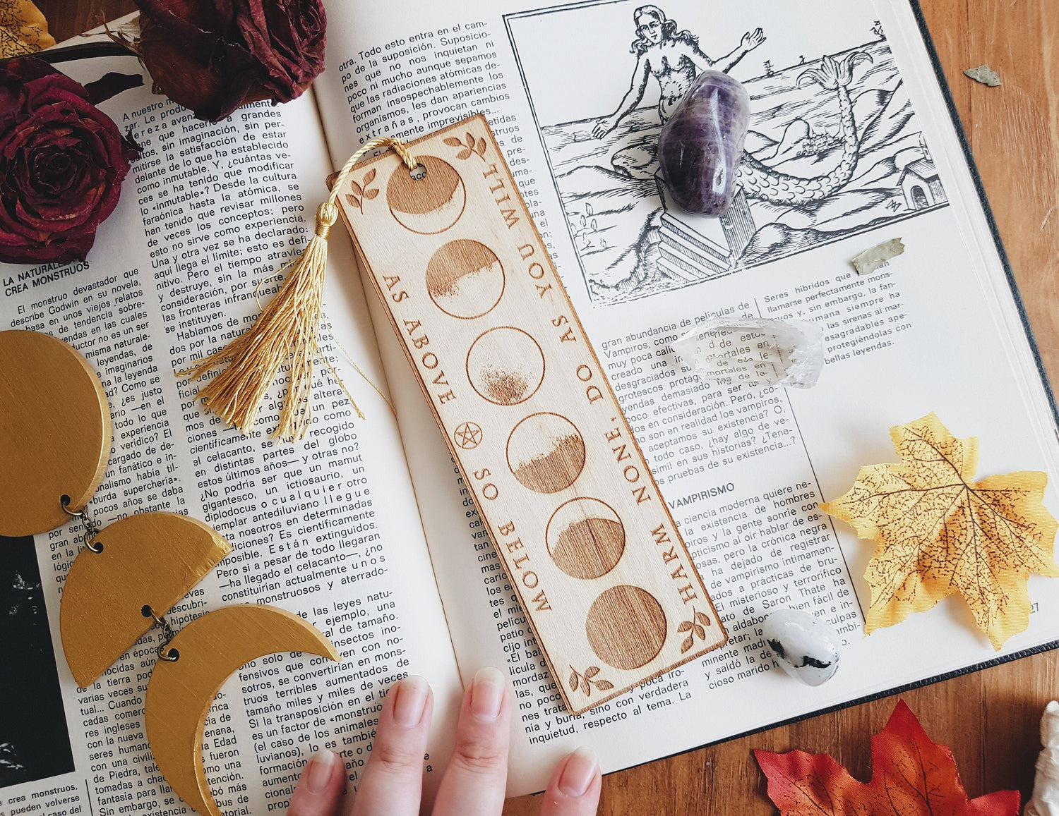 MOON PHASES WOOD BOOKMARK LASER CUT ORIGINAL MEDUSA DOLLMAKER