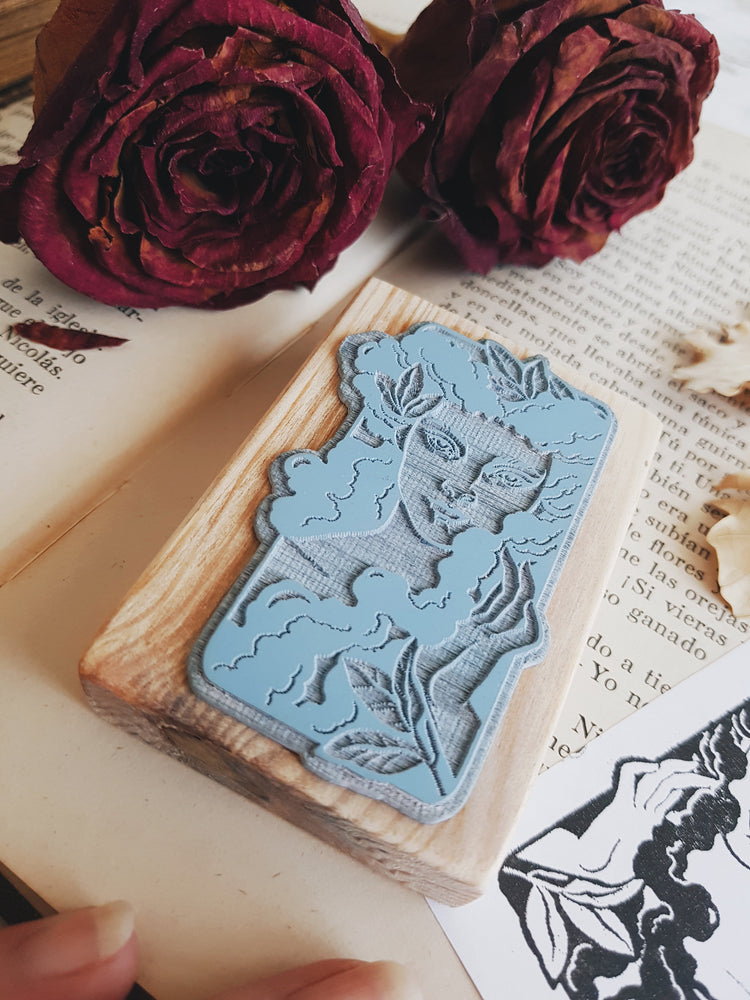 STAMP WOOD WOMAN FLOWER EX LIBRIS ART SEAL