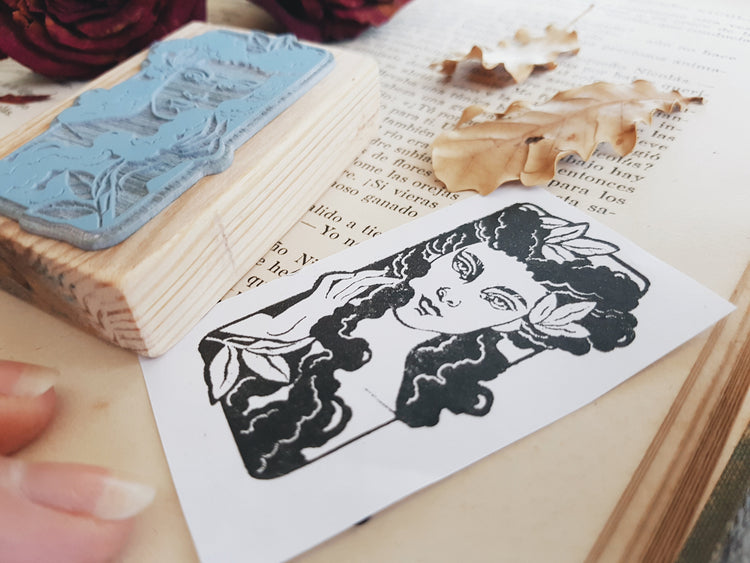 STAMP WOOD WOMAN FLOWER EX LIBRIS ART SEAL