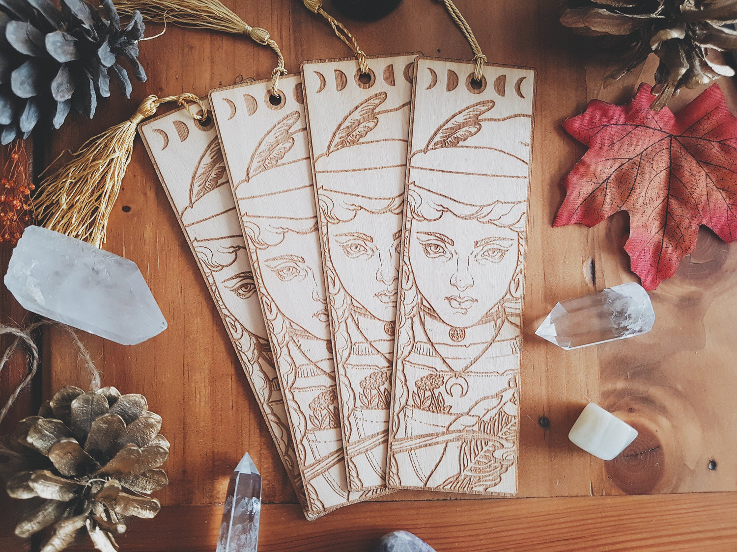 Laser Cut Wooden Bookmarks HERB WITCH REDHAIR MOON