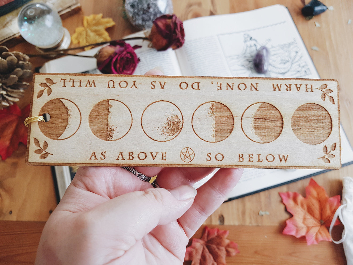 MOON PHASES WOOD BOOKMARK LASER CUT ORIGINAL MEDUSA DOLLMAKER