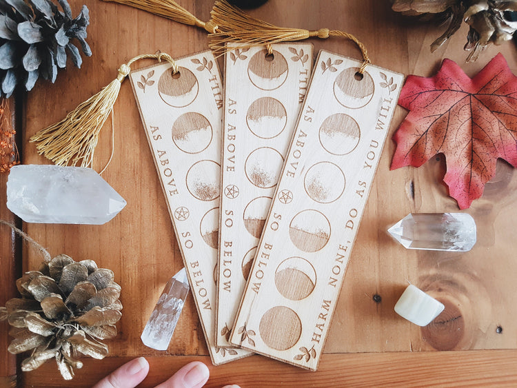 MOON PHASES WOOD BOOKMARK LASER CUT ORIGINAL MEDUSA DOLLMAKER