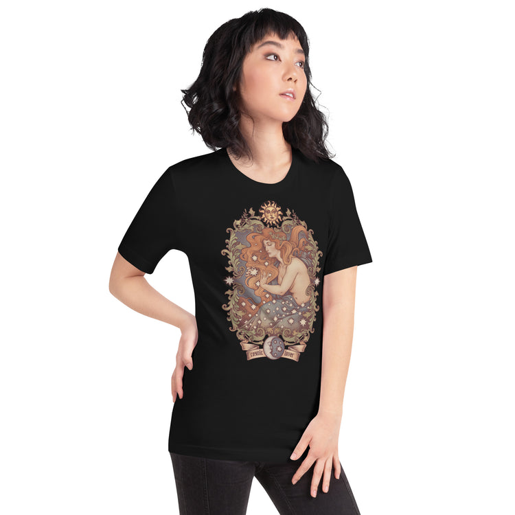 t-shirt cosmic lover stars sun moon filigree green and blue red hair scene ideal moon witchcraft witch clothes art nouveau medusa dollmaker light cotton unisex