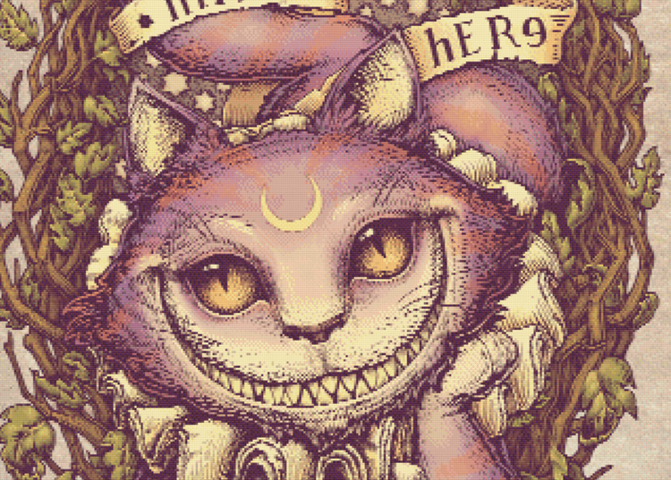 CROSS STITCH CHART - DIGITAL PRINTABLE PATTERN - CHESHIRE CAT from ALICE in WONDERLAND Tale - by MEDUSA DOLLMAKER