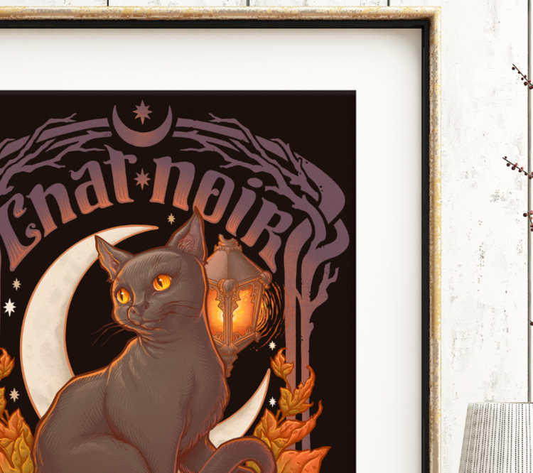 PREORDER - CHAT NOIR BLACK CAT ART PRINT DinA4 - 8x11'' - Art by Medusa Dollmaker Art Nouveau