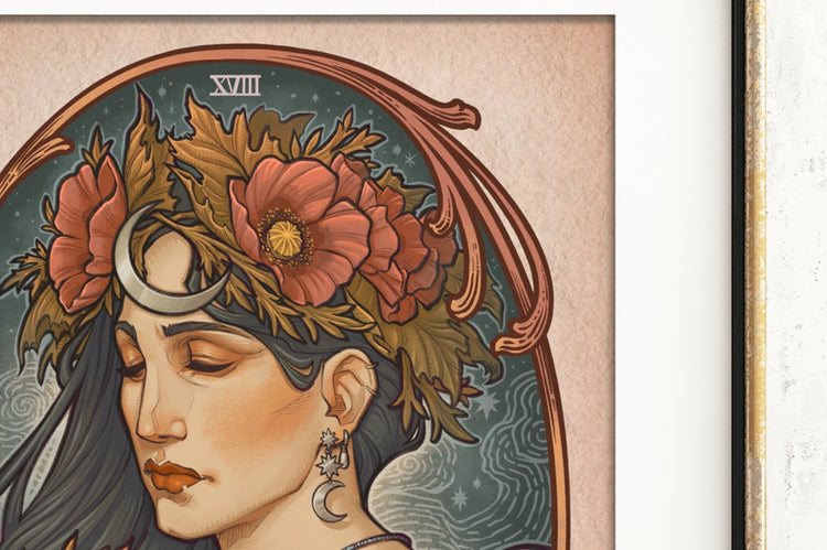 LÁMINA ARTÍSTICA DE LA CARTA DEL TAROT DE LA LUNA DinA4 - 8x11'' - Arte de Medusa Dollmaker Art Nouveau