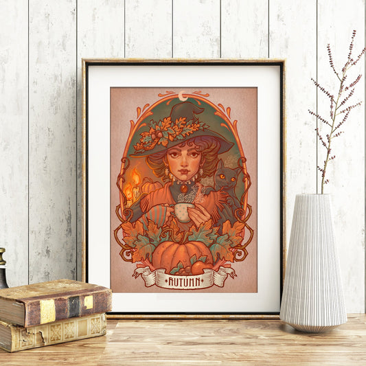 PRINT AUTUMN WITCH NOUVEAU DinA4 - 8x11'' - Art by Medusa Dollmaker