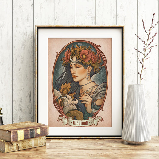 THE MOON TAROT CARD ART PRINT DinA4 - 8x11'' - Art by Medusa Dollmaker Art Nouveau