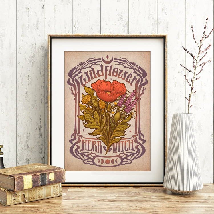 WILDFLOWERS SPRING OSTARA HERB WITCH ART PRINT DinA4 - 8x11'' - Art by Medusa Dollmaker Art Nouveau