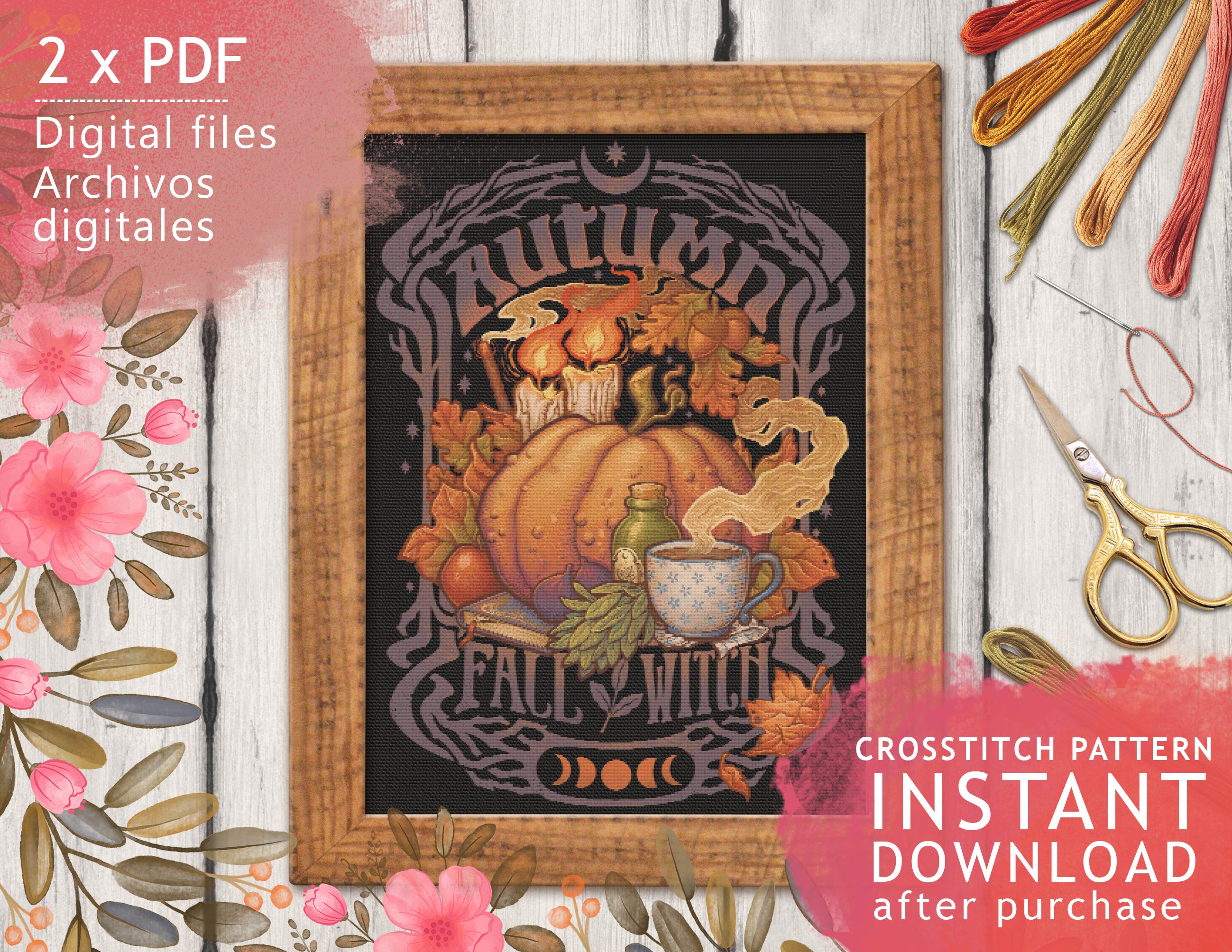 AUTUMN - CROSS STITCH COZY PUMPKIN STILL LIFE - DIGITAL PRINTABLE PATT ...
