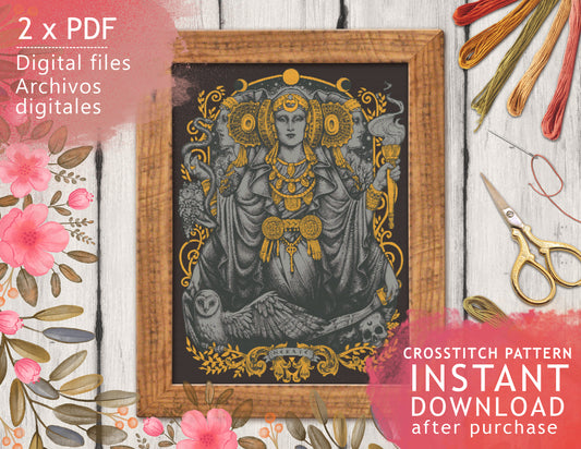 CROSS STITCH CHART - DIGITAL PRINTABLE PATTERN - HECATE TRIPLE GODDESS - by MEDUSA DOLLMAKER