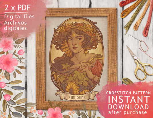 CROSS STITCH CHART - DIGITAL PRINTABLE PATTERN - THE SUN - TAROT NOUVEAU - by MEDUSA DOLLMAKER (copia)