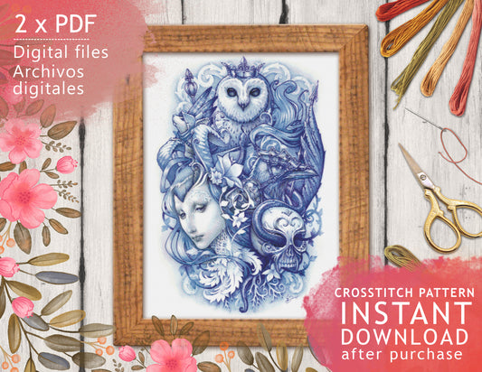 CROSS STITCH CHART - DIGITAL PRINTABLE PATTERN - FABLES - A Tale of the Forest by MEDUSA DOLLMAKER