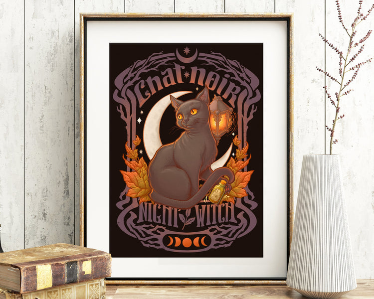 PREORDER - CHAT NOIR BLACK CAT ART PRINT DinA4 - 8x11'' - Art by Medusa Dollmaker Art Nouveau