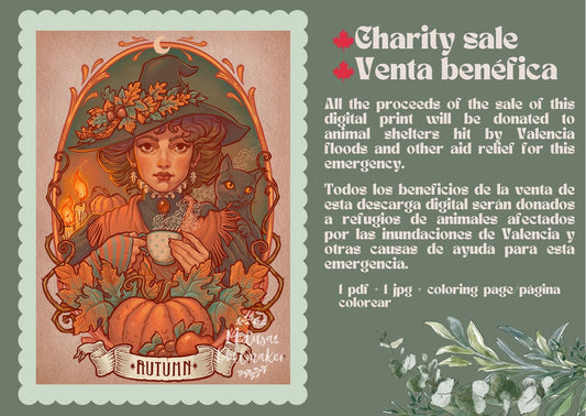 CHARITY SALE - DIGITAL PRINTABLE - AUTUM WITCH + BONUS FILES - ORIGINAL ART BY MEDUSA DOLLMAKER