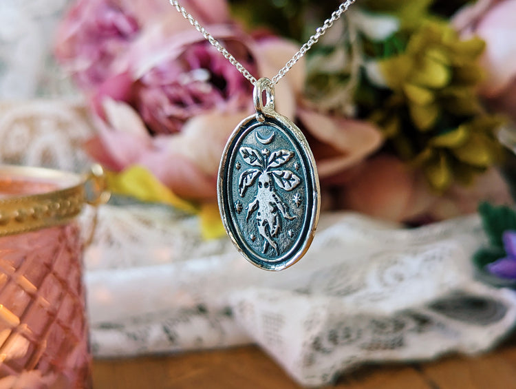 MANDRAKE TALISMAN NECKLACE - 925 STERLING SILVER WAX STAMP SEAL POISON PLANT WITCH