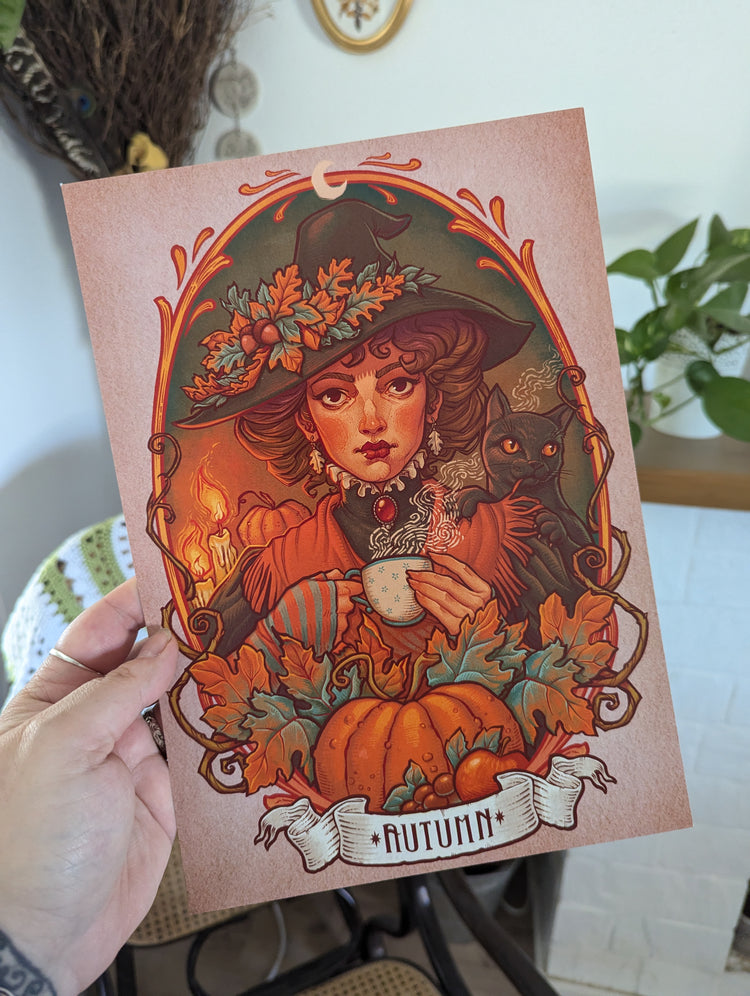 PRINT AUTUMN WITCH NOUVEAU DinA4 - 8x11'' - Art by Medusa Dollmaker