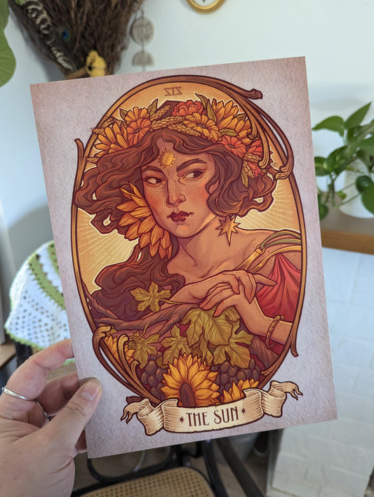 THE SUN TAROT CARD ART PRINT DinA4 - 8x11'' - Art by Medusa Dollmaker Art Nouveau