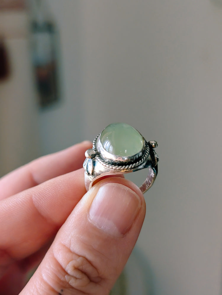 GREEN PREHNITE RING SIZE 7-1/2 - Handmade - 925 STERLING SILVER JEWELRY