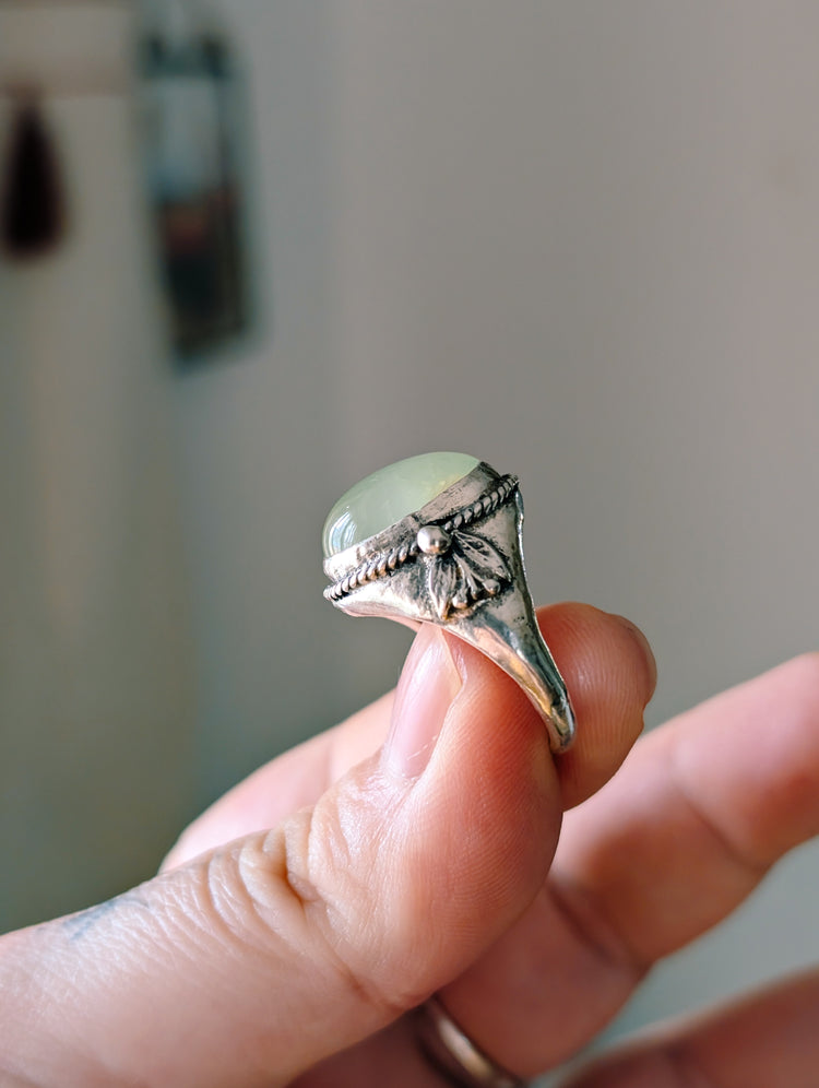 GREEN PREHNITE RING SIZE 7-1/2 - Handmade - 925 STERLING SILVER JEWELRY
