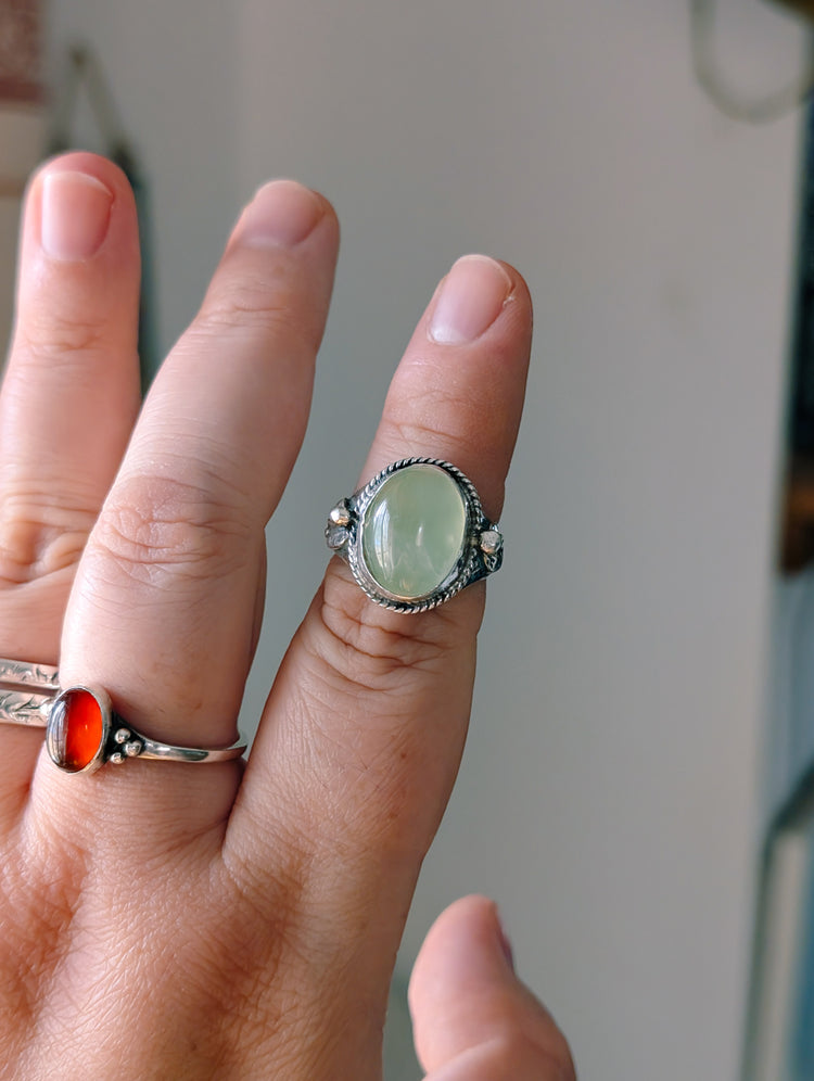 GREEN PREHNITE RING SIZE 7-1/2 - Handmade - 925 STERLING SILVER JEWELRY