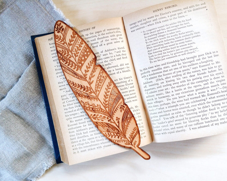 wood bookmark feather bohemian boho booklover items present for witches