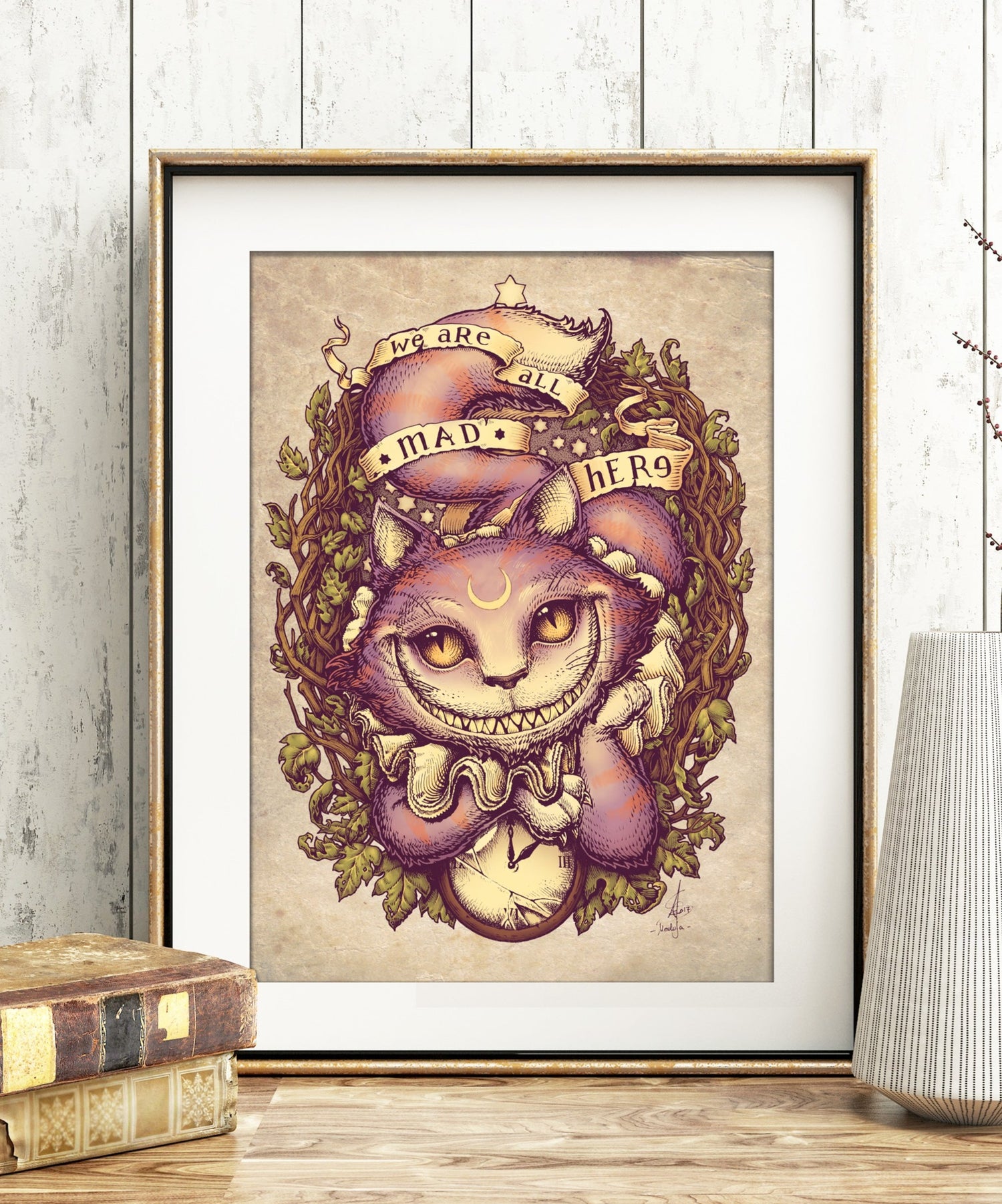 CHESHIRE CAT Digital Printable Art original design purple cat smile