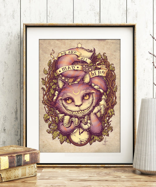 CHESHIRE CAT Digital Printable Art original design purple cat smile