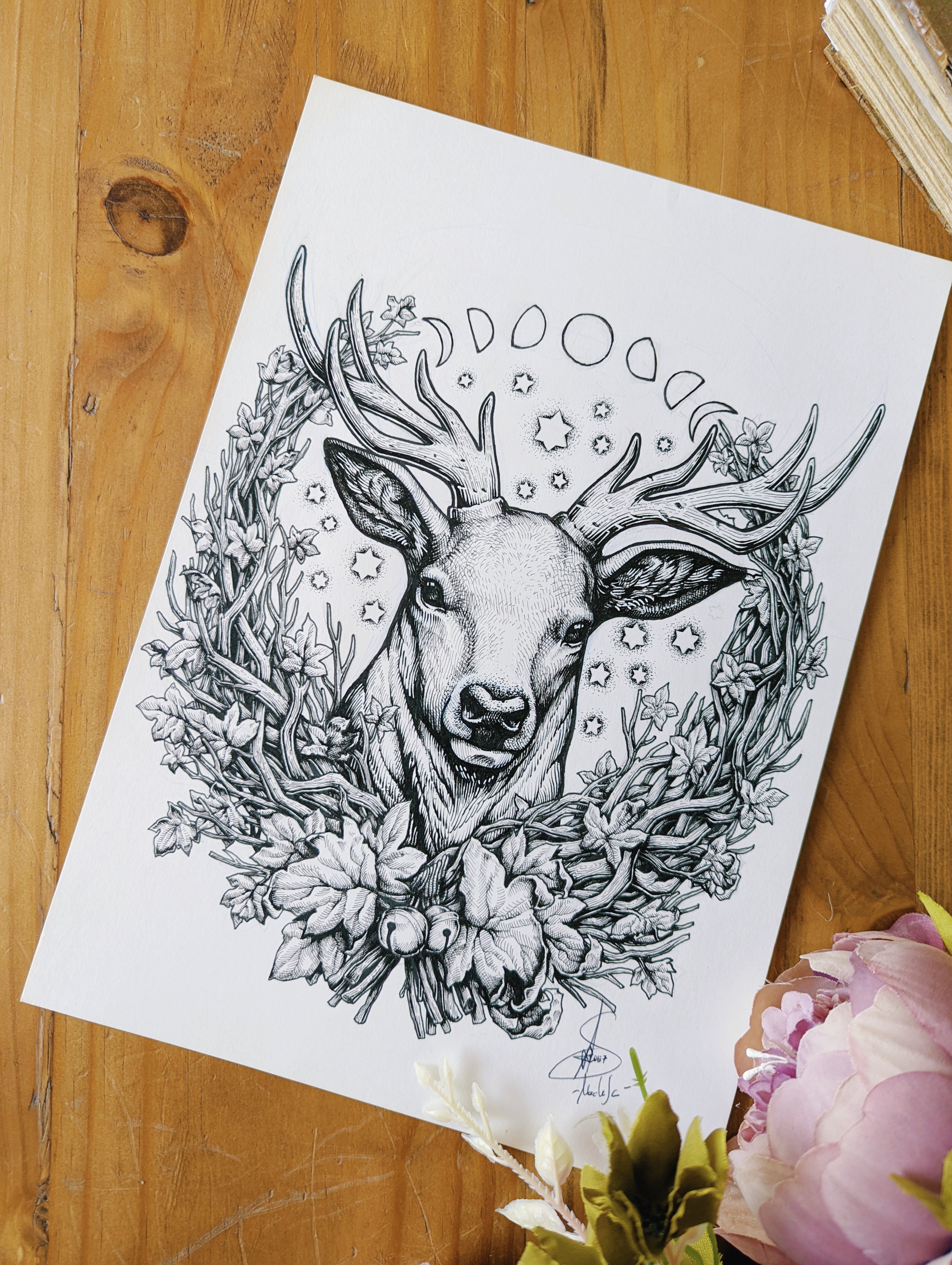 Deer Cernunnos Stag Sketch Art | UNIQUE INK ILLUSTRATION | Folk Tales ...