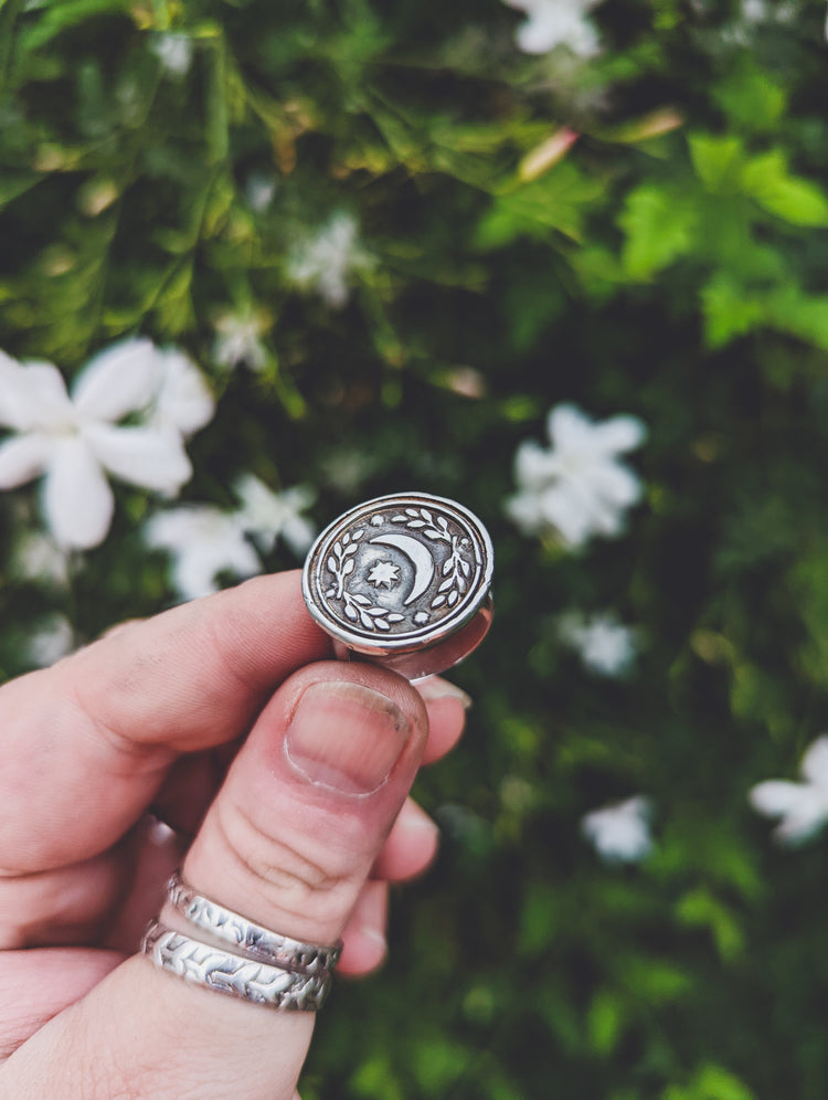 MOON COIN SEAL RING - 925 sterling silver Wax Stamp Witch