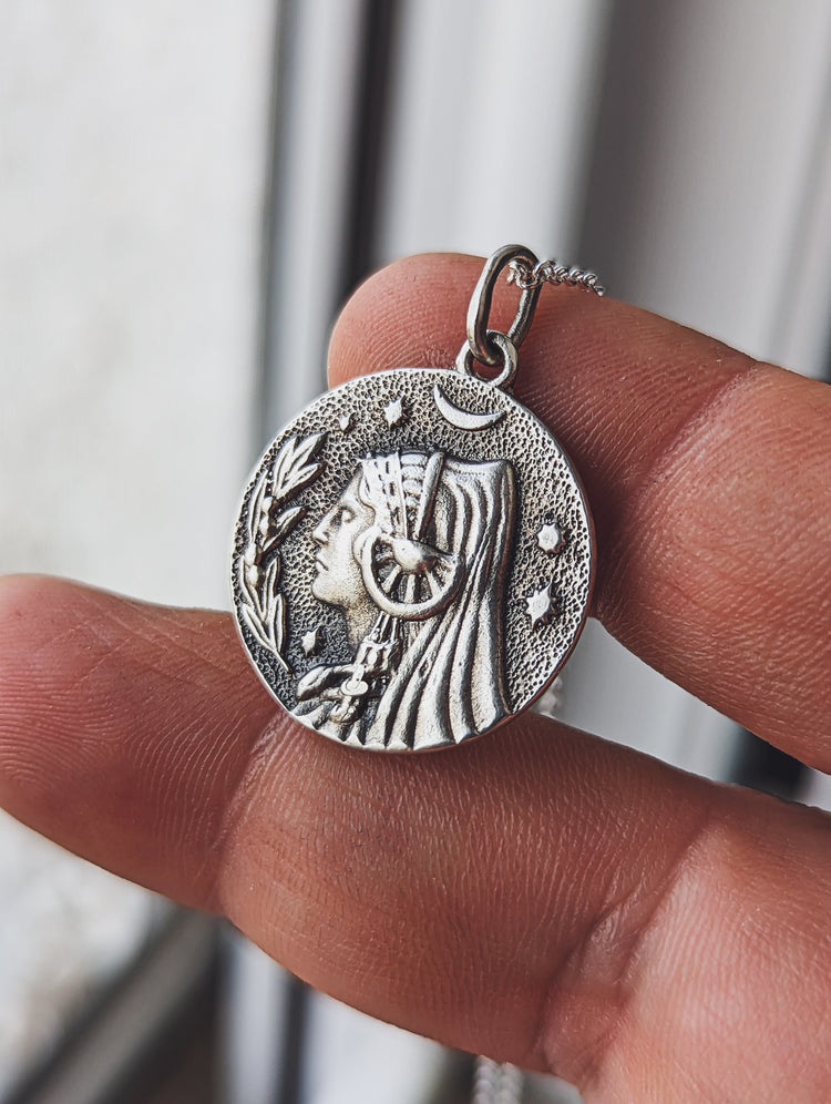 iberian hecate sterling silver jewelry dama íbera moon and stars jewel woman face iberian sterling silver