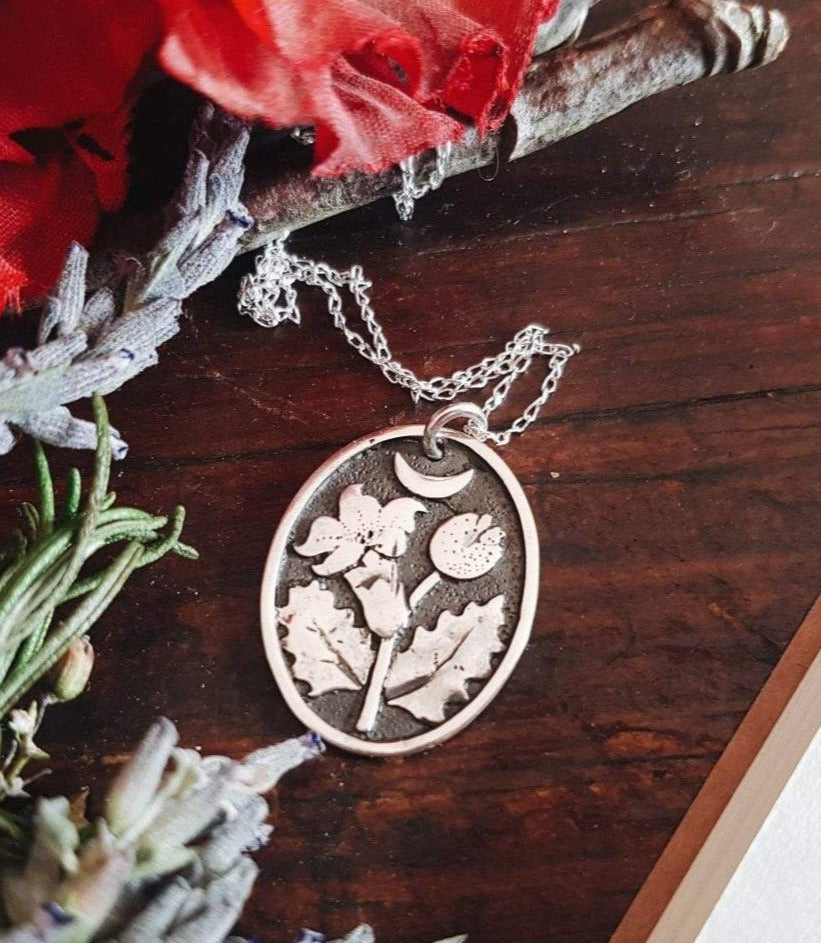 Silver Pendant Necklace datura stramonium witch herb witchcraft pendant sterling silver 925 botanical stuff