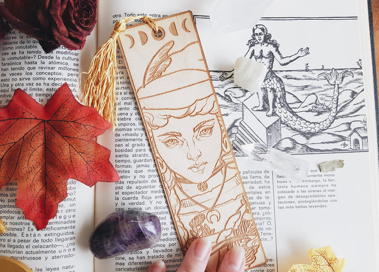 Laser Cut Wooden Bookmarks HERB WITCH REDHAIR MOON