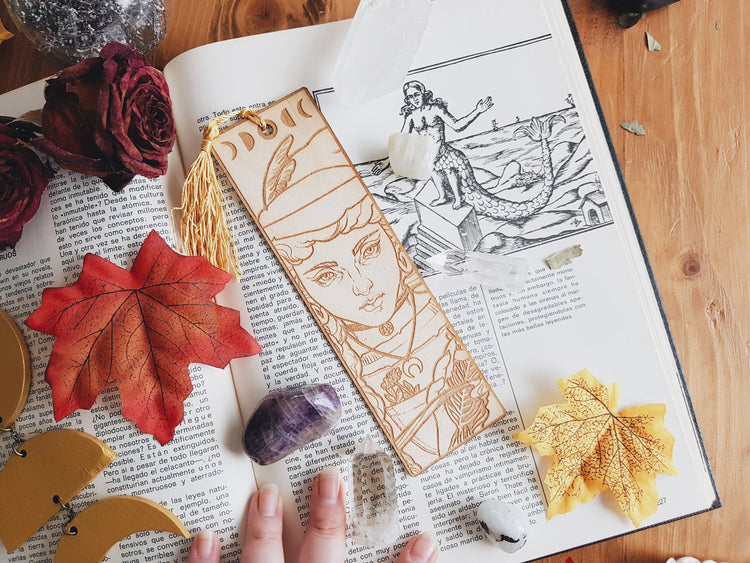 Laser Cut Wooden Bookmarks HERB WITCH REDHAIR MOON