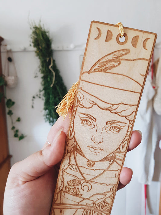 Laser Cut Wooden Bookmarks HERB WITCH REDHAIR MOON