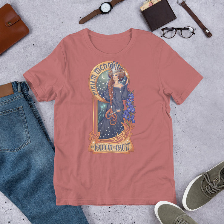 t-shirt queen of night stars and moon miriam mendiola  blue  red hair scene ideal moon witchcraft witch clothes  art nouveau medusa dollmaker light cotton unisex